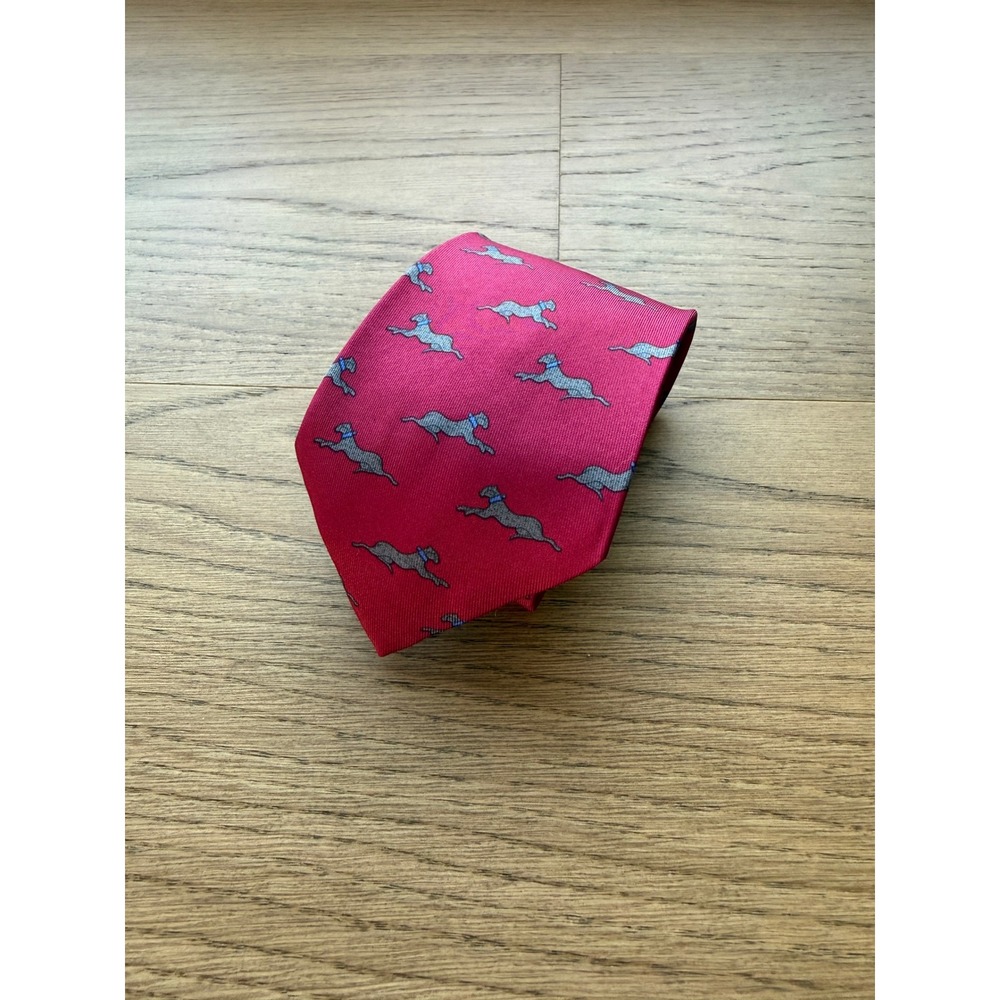 Hermes Mens Silk‎ Tie Red Leaping Leopard Animal Print Made in France 7226 UA